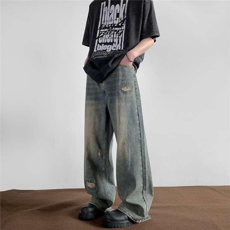 xz905-2-Z031##P65-（控98）美式破洞怀旧水洗牛仔裤,男装牛仔裤,星座905-2