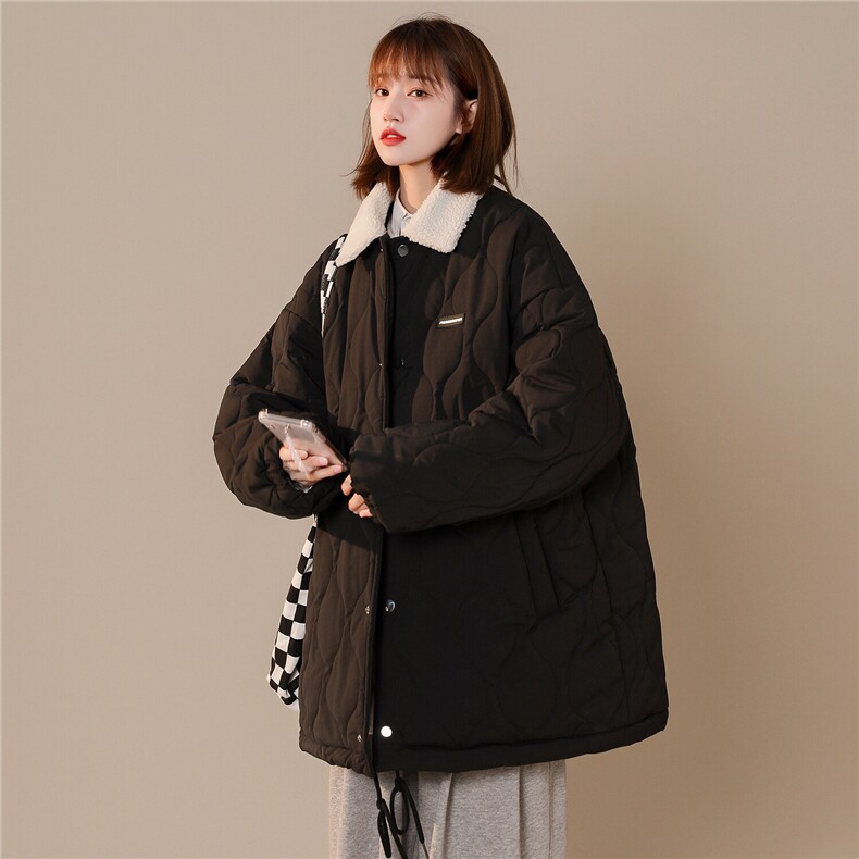 冬装新款菱形格工装棉衣加绒毛领宽松棉服外套潮Q327-P120控148,男装棉衣,星座617A-6（原A405-1）