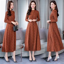 2021春季时尚潮流舒适简约个性拼色中长款长袖连衣裙，女装连衣裙，众宇琦