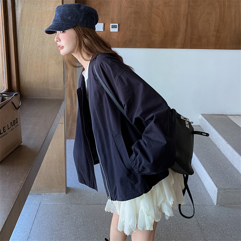 简约设计感外套女短款藏青色2025春季新款休闲百搭气质上衣,女装短外套,纯色衣恋