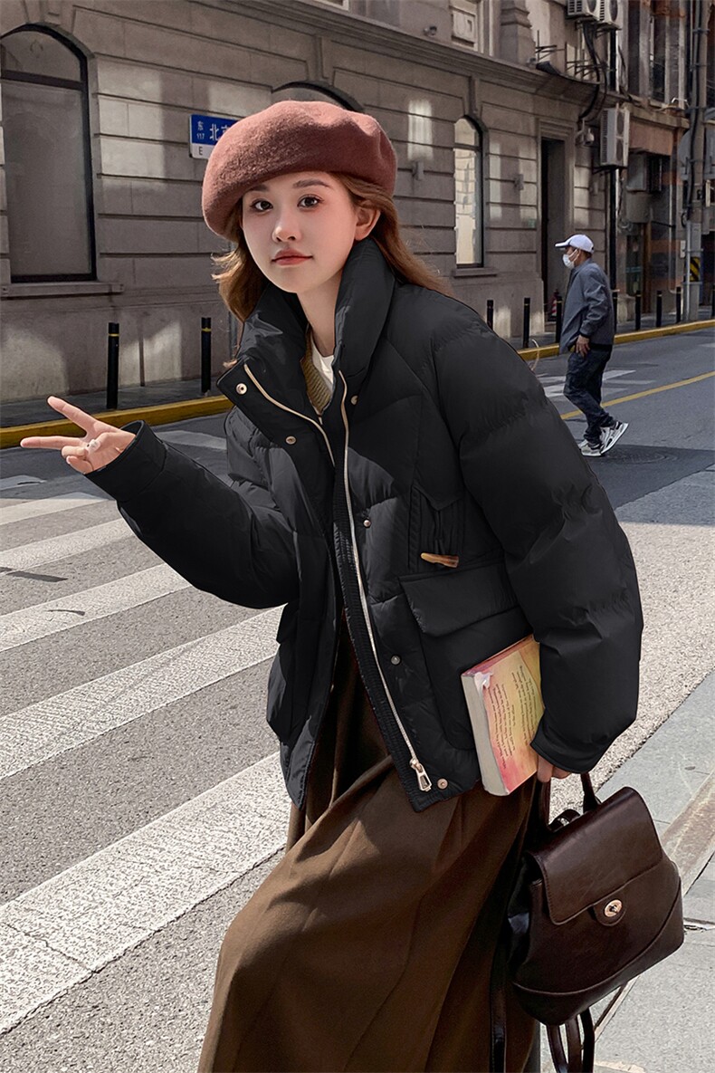 现货[大口袋针织拼牛角扣]90绒羽绒服外套2C220-L305P295K409,女装羽绒服,2C220