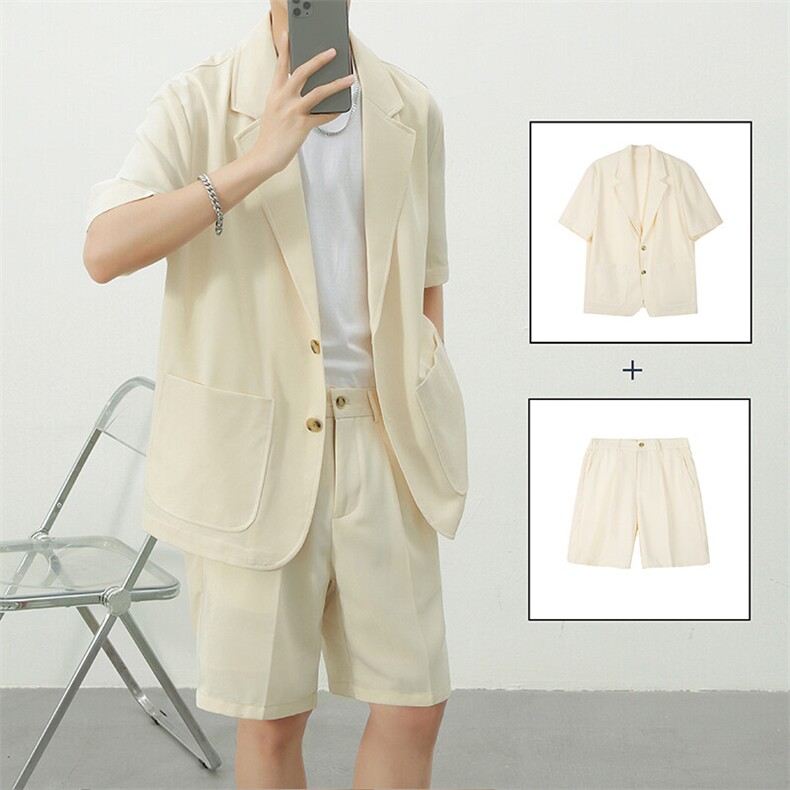 高品质时尚潮靠皱丝滑西装短袖套装ZT61-XZ402-2P128控178货足,男装T恤,星座402-2