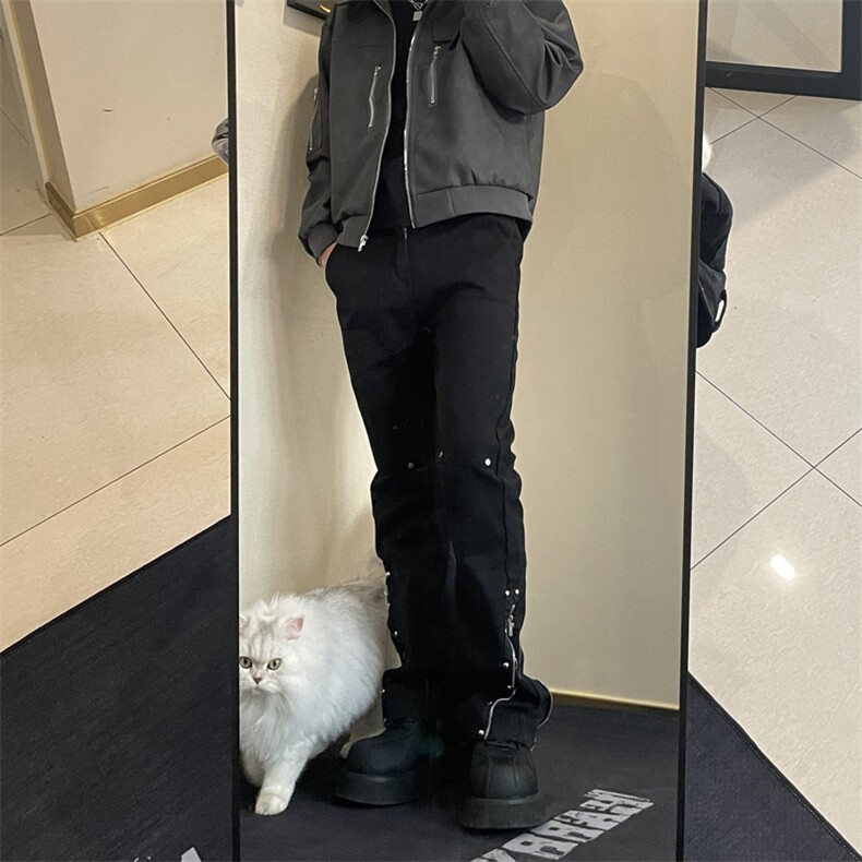 <自拍图>欧美高街时尚风裤子男小众设计感微喇BK121-P65,男装休闲裤,星座1109-4