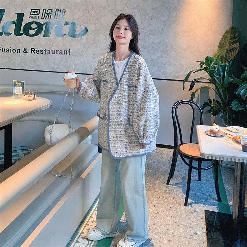 miu系灰蓝色小香风外套女春秋2025新款超火好看独特漂亮夹克上衣,女装毛呢外套,2C056