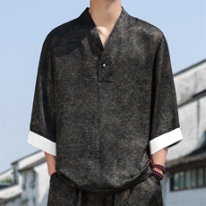 2025夏季新款男装新中式汉服衬衣风复古禅服盘扣衬衫C97-P95，男装衬衫，电商B277(原6028)