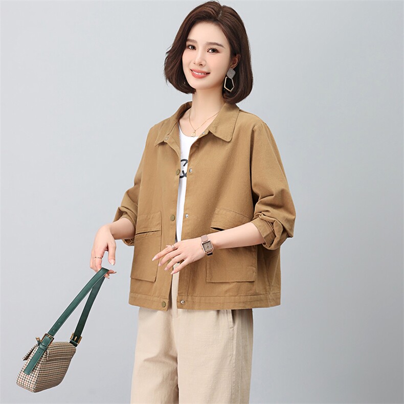 妈妈春秋休闲女2025新款时尚宽松中年减龄洋气纯棉外套,女装衬衫,江忆布依