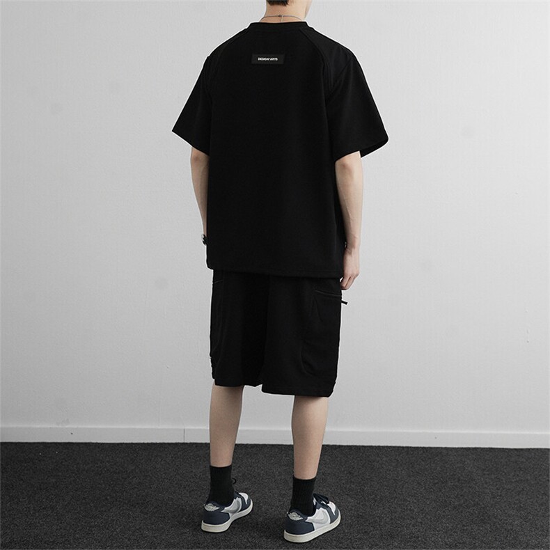高端时尚休闲套装2026新款夏季工装短裤休闲运动服两件套男装,男装休闲套装,星座914
