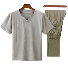 浅灰上衣+豆绿长裤