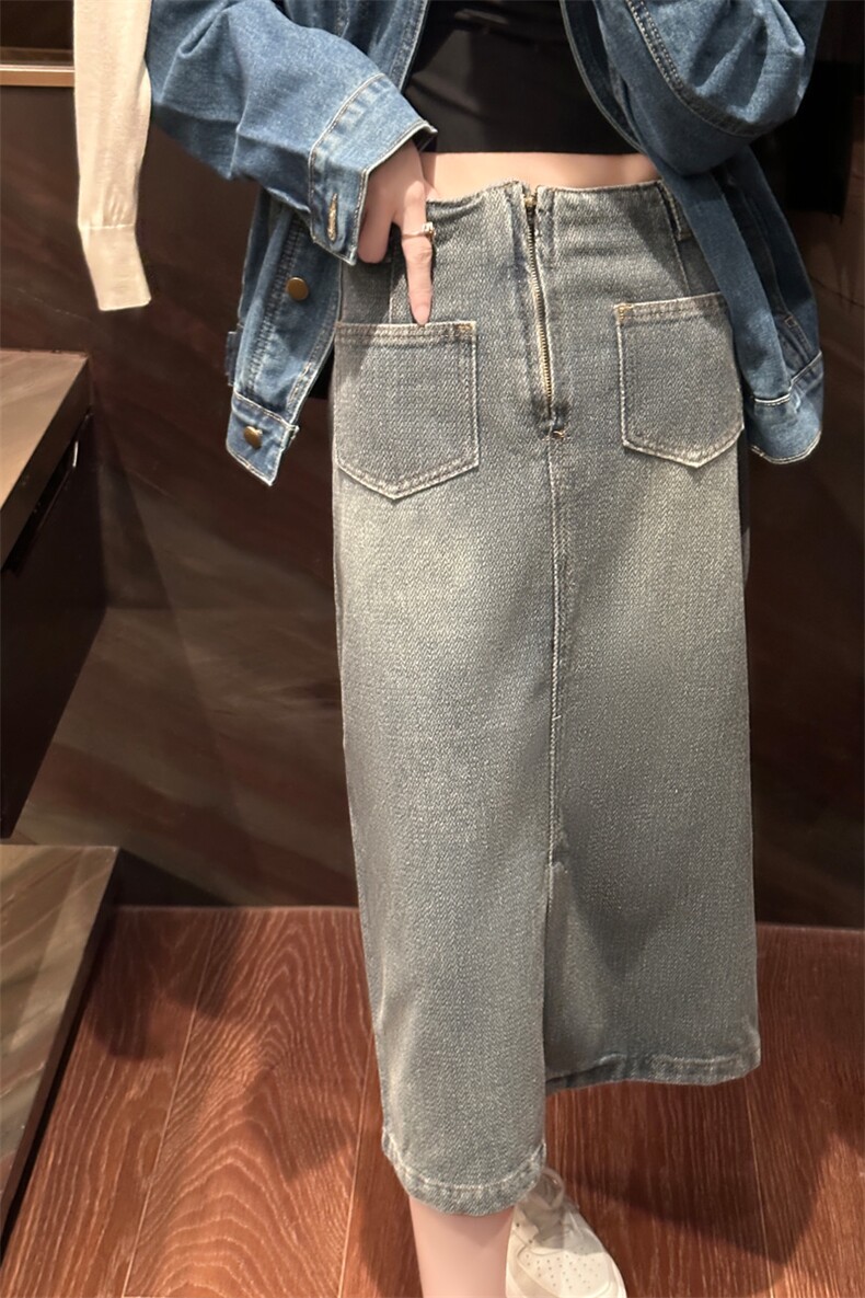 时尚高腰显瘦牛仔半身裙女新款气质百搭休闲长裙,女装牛仔裙,宛庄羊绒