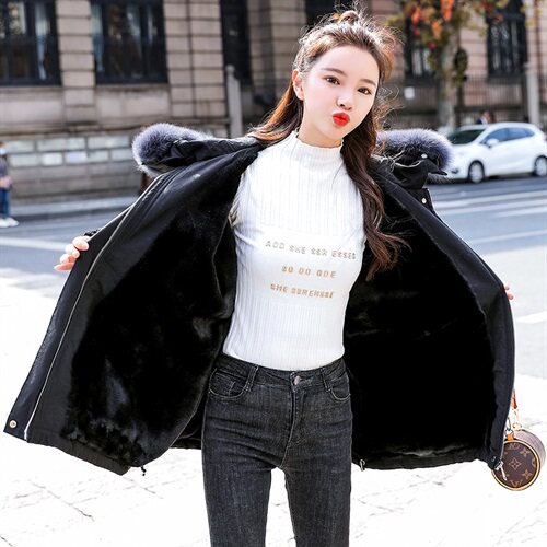 现货秒发胖妹妹200斤时尚加绒派克外套休闲宽松保暖大毛领派克服图片