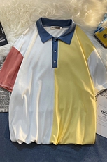 平铺港风休闲百搭拼接撞色polo衫男夏季翻领短袖潮pl101p35限58，男装Polo衫，电商A089-1