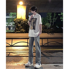 欧美hiphop街头破洞牛仔裤直筒微喇叭修身vibe美式乞丐裤潮牌，男装牛仔裤，星座310A-4