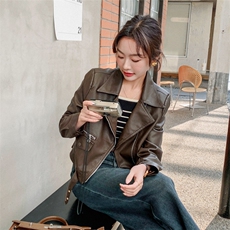 大量现货2024春季女装新款时尚收腰气质短款皮衣外套浙宝013，女装皮衣，莘蕾