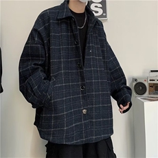 外套男秋冬加厚格子韩版宽松潮流港风新款复古毛呢夹克JA36-P62，男装夹克，星座208-5