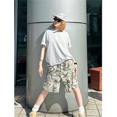 美式高街迷彩廓形风琴袋工装短裤男女夏季潮牌小众设计感五分裤，男装牛仔裤，星座506A