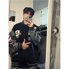 网图高质量刺绣撞色拼接字母夹棉棒球服夹克XY18086-P68夹棉P80，男装夹克，电商A025