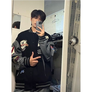 网图高质量刺绣撞色拼接字母夹棉棒球服夹克 XY18086-P68 夹棉P80图片