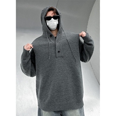 复古亨利领毛衣男款冬季慵懒风高级感针织衫连帽套头外套MY663，男装针织衫/毛衣，星座1116A-1（原606A）