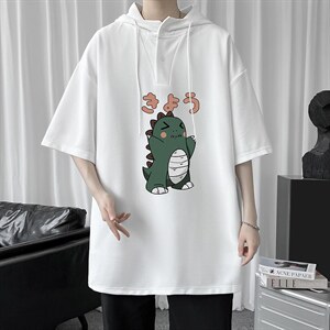 LD54037-P45 连帽短袖t恤男大码胖子带帽五分袖中袖图片