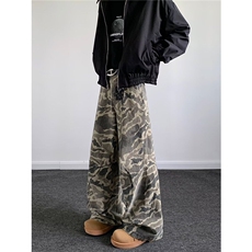 欧美街头迷彩休闲裤男女高街百搭阔腿工装牛仔长裤子K5955-P59，男装休闲裤，星座412-3