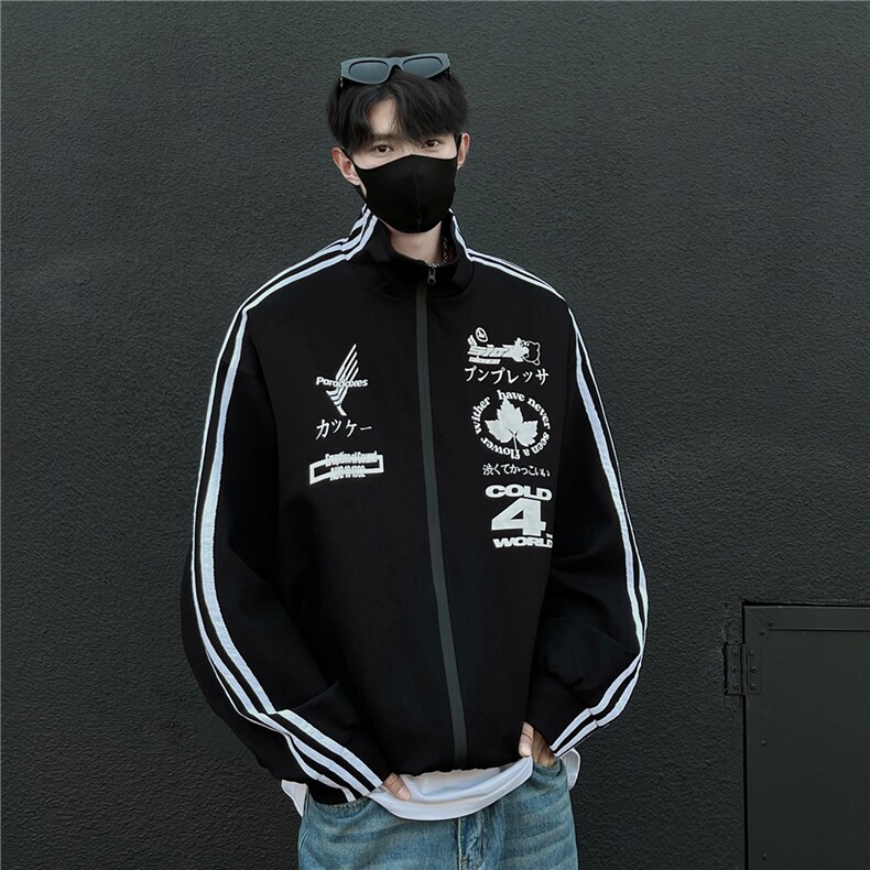 主推高街美式三条杠运动情侣立领夹克开衫上衣印花外套男H995P88,男装夹克,电商A341