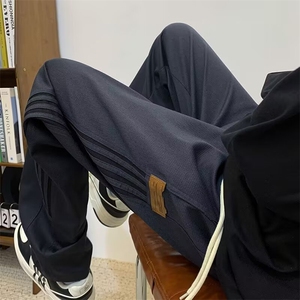 港风休闲裤子薄款男女春秋2026新款潮牌宽松直筒黑色阔腿运动长裤图片