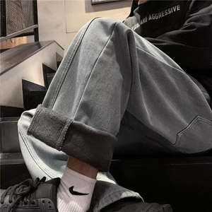 J58加绒-P53 休闲裤男款秋冬季潮牌宽松直筒阔腿裤美式高街加绒图片
