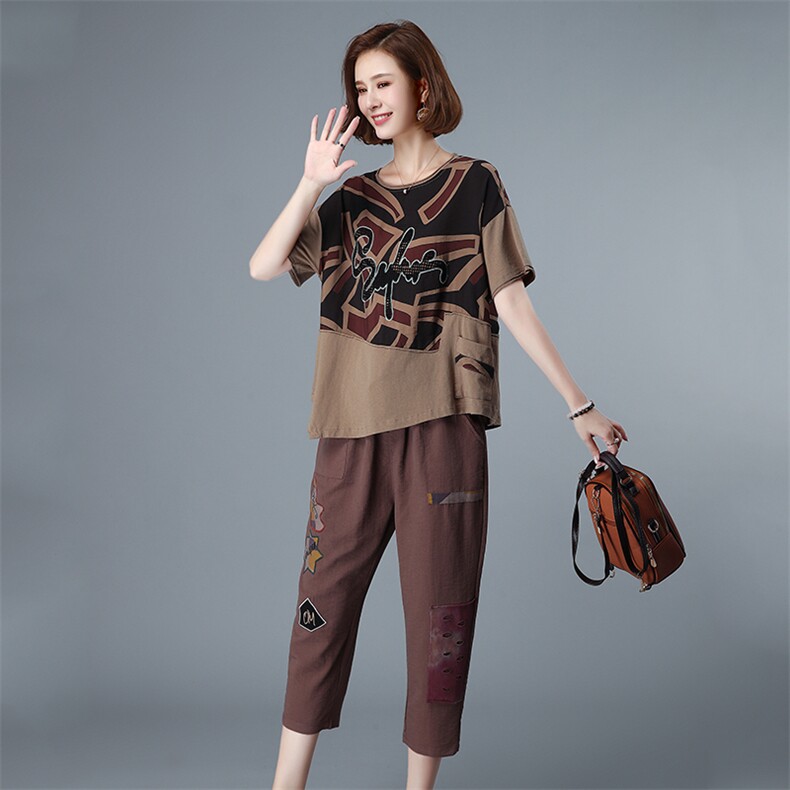 2021年夏季时尚潮流舒适短袖套装/套裙圆领宽松休闲气质,女装套装/套裙,叶笙衣