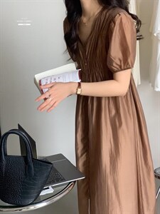 连衣裙XILYDIA韩夏季翻领抽绳系带收腰显瘦韩版长裙图片