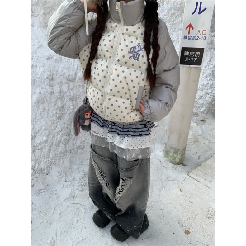 1506-1/M78171/P94美式复古波点拼接短款棉服外套女,男装棉衣,星座1506-1