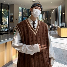 秋冬V领毛衣男学院风潮牌针织衫线衣韩版慵懒风宽松情侣外套潮，男装针织衫/毛衣，星座410-7