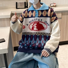 格子P0l0领毛衣美式圆领毛衣男慵懒风休闲针织衫FM07P45，男装针织衫/毛衣，星座1116-2