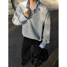 春秋美式潮牌假两件衬衫领卫衣男女宽松休闲百搭情侣打底上衣，男装T恤，星座410-6（原星座1304-1）