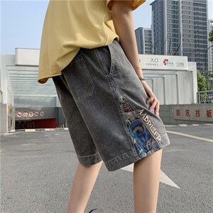 牛仔裤短裤男拼接小熊高街夏季工装裤子潮牌薄款五分裤N08810-P38图片