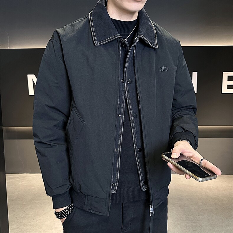 标50绒2025冬季跑量新款男士假两件老钱风翻领白鸭绒羽绒服夹克图片