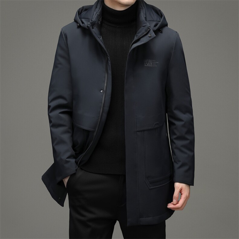 中青年男纯色拆卸帽羽绒服休闲可脱卸内胆爸爸装外套XX2185-P350图片