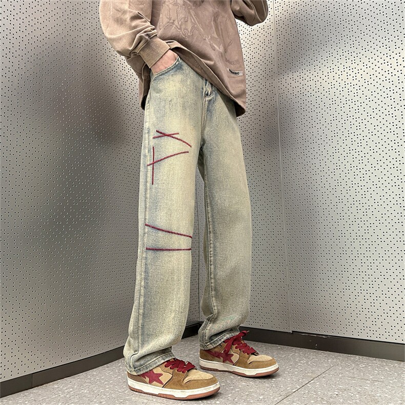 春季新款牛仔裤男潮痞帅宽松直筒ins高街潮流嘻哈N08153-P40,男装牛仔裤,星座308B-1