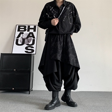 秋季迷彩原创暗黑山本风裙裤阔腿裤男加肥加大码胖子宽松飞鼠裤，男装休闲裤，星座909