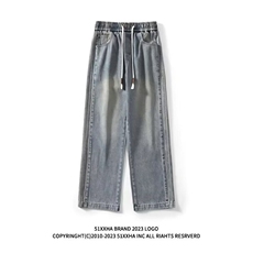 网络图现货春秋潮牌三条杠阔腿牛仔裤男港风拖地长裤RN815-P50，男装牛仔裤，星座1005-4