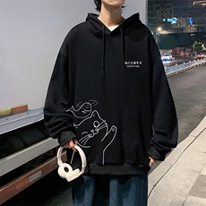 WY2133-P35加绒款-P40纯棉连帽卫衣男大码运动帽衫宽松薄外套男，男装卫衣，电商A040