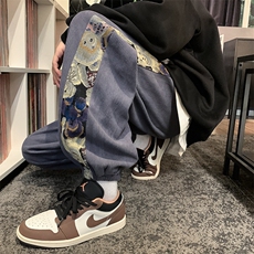 港风美式灯芯绒小熊刺绣ins束脚运动休闲裤XZ213-DK2003-P45控58，男装休闲裤，星座213