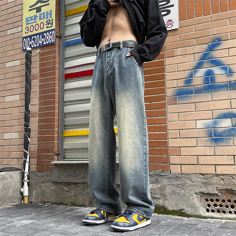 美式高街牛仔裤水洗牛仔裤宽松直筒拖地裤Y07-P45,男装牛仔裤,星座717