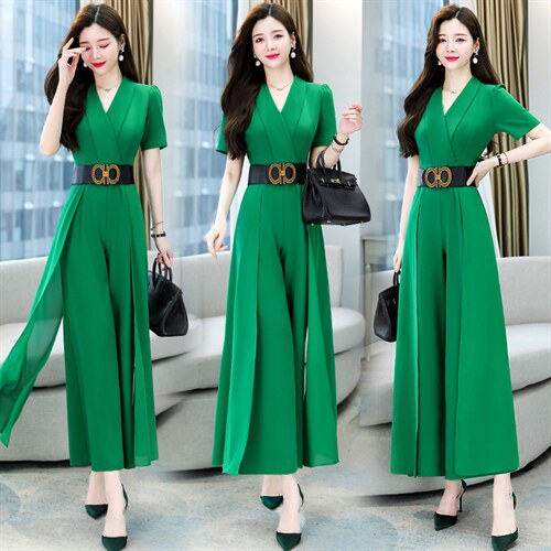 职业连体裤女2024夏季新款时尚高端名媛气质女神范收腰显瘦阔腿裤，女装连体裤，卡杰菲