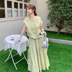 温柔风甜美浅绿色衬衫半身裙套装女夏2025新款独特漂亮显瘦两件套，女装套装/套裙，浙宝301