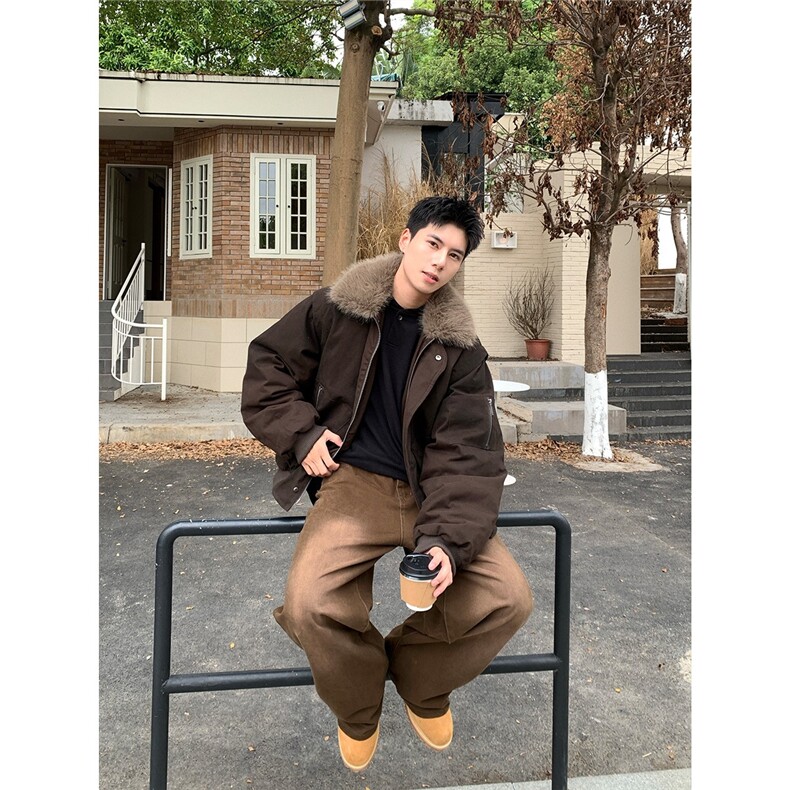 美式潮牌复古大毛领工装加厚保暖宽松高街痞帅情侣羽绒服，男装羽绒服，星座506A