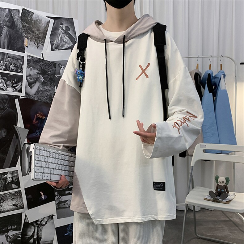 7XL-M码港风连帽卫衣男2023秋季新款加肥加大码拼色长袖上衣控79,男装卫衣,钱塘717(原712)