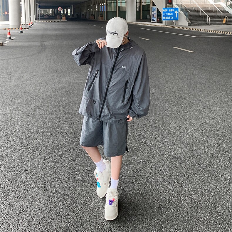 2024户外超薄冰丝休闲情侣套装时尚运动短裤两件套连帽TZ16-P68,男装休闲套装,星座313A-2