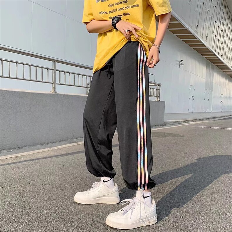 夏季直筒宽松大码潮流侧条纹拖地休闲运动卫裤B39P30,男装休闲裤,星座1116-2