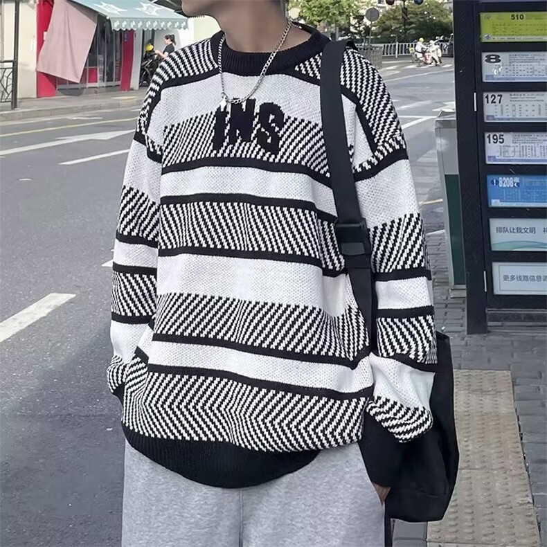 秋冬复古拼色针织衫男士毛衣日系ins潮流百搭宽松外套 M781-P48图片