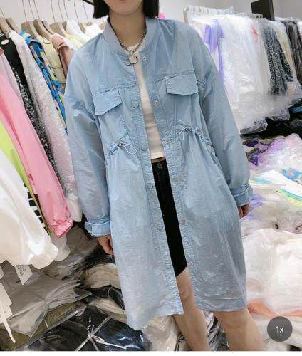 DG882新款时尚百搭圆领纯色长款抽绳防晒衣，女装，L·H·X